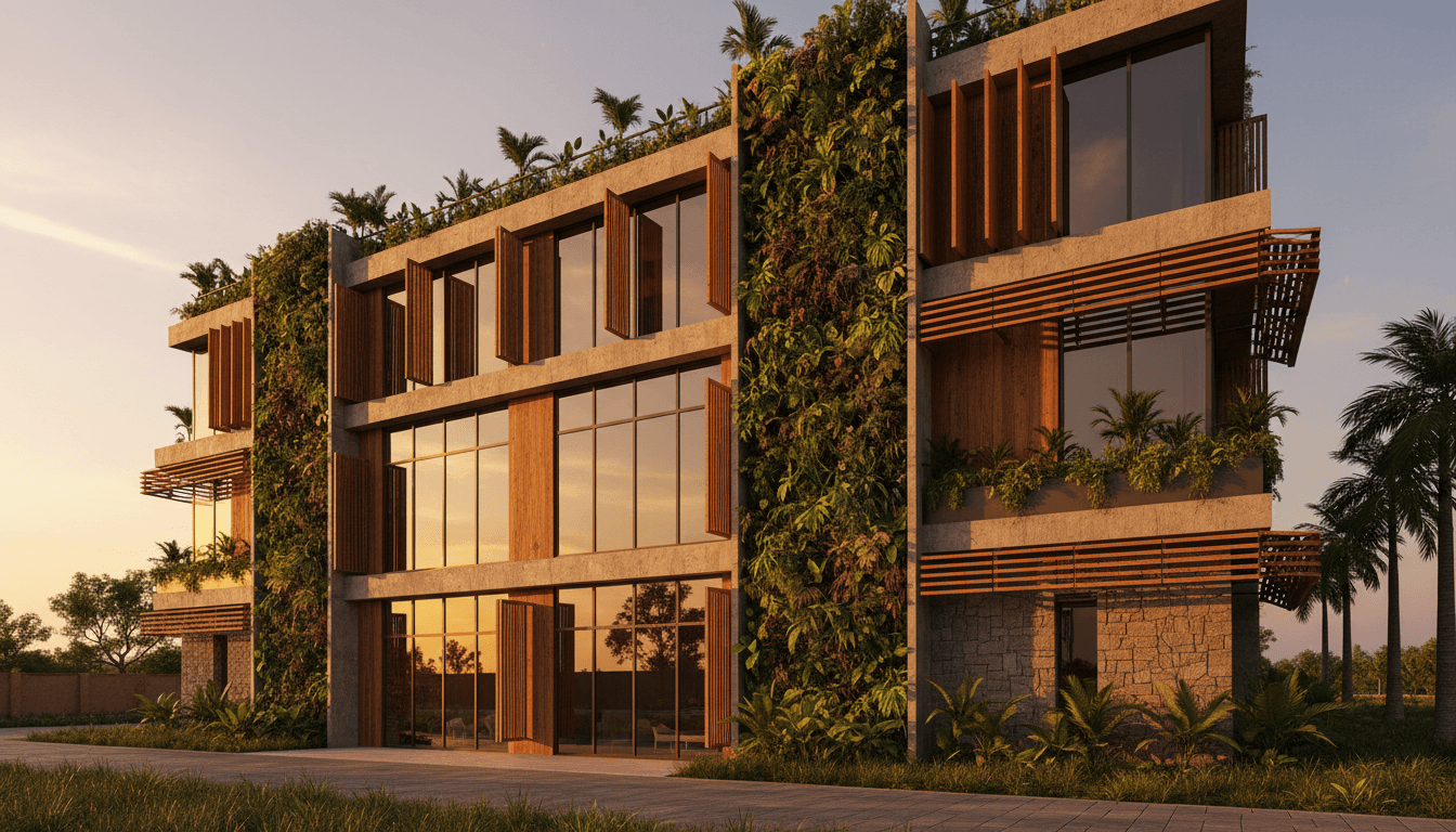 Sustainable building in Accra with biophilic design and climate-responsive architecture